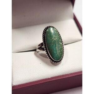 Bell Trading Post Sterling Silver Green Turquoise Oval Statement Ring Size 5.5